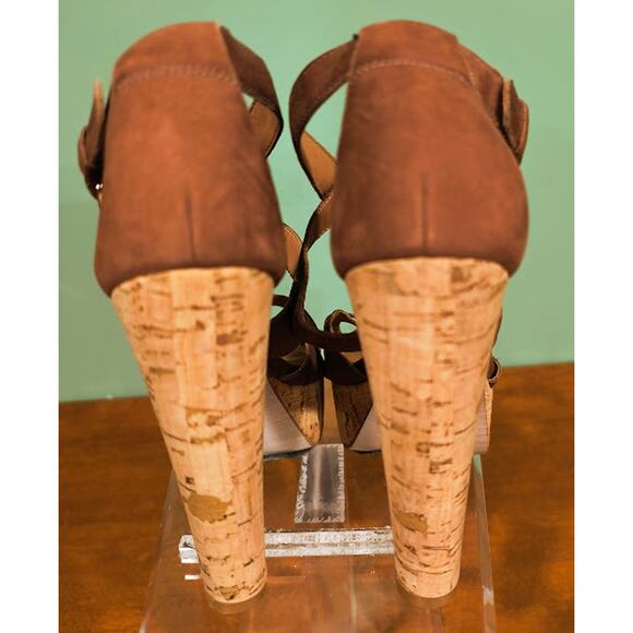 Madison Harding Brown Cork Platform Heels - Size 7 - Picture 5 of 8